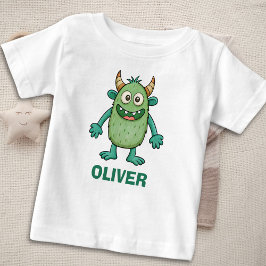 Camiseta Para Bebê Monstro Verde Fofo Personalizado