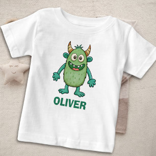 Camiseta Para Bebê Monstro Verde Fofo Personalizado