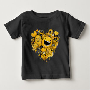 Camiseta Para Bebê Monstros Amarelos em um Coração
