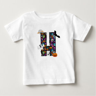 Camiseta Para Bebê Monstros de Halloween - letra H, camiseta bebê