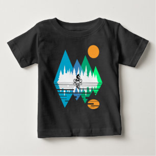 Camiseta Para Bebê Montanhas Geométricas e Ciclista