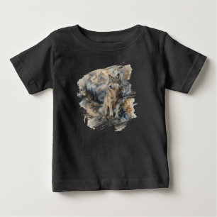 Camiseta Para Bebê Montanhas Selvagens de Aquarela do Lobo Cinzento