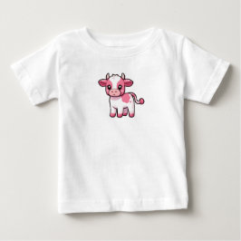 Camiseta Para Bebê Moo Sweet: Vaca Sentada, Rosa e Branca