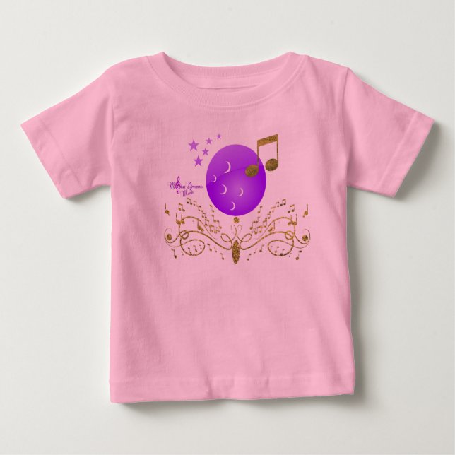 Camiseta Para Bebê MoonDreams GoldGlitter Música Toddler PinkRuffleTe (Frente)