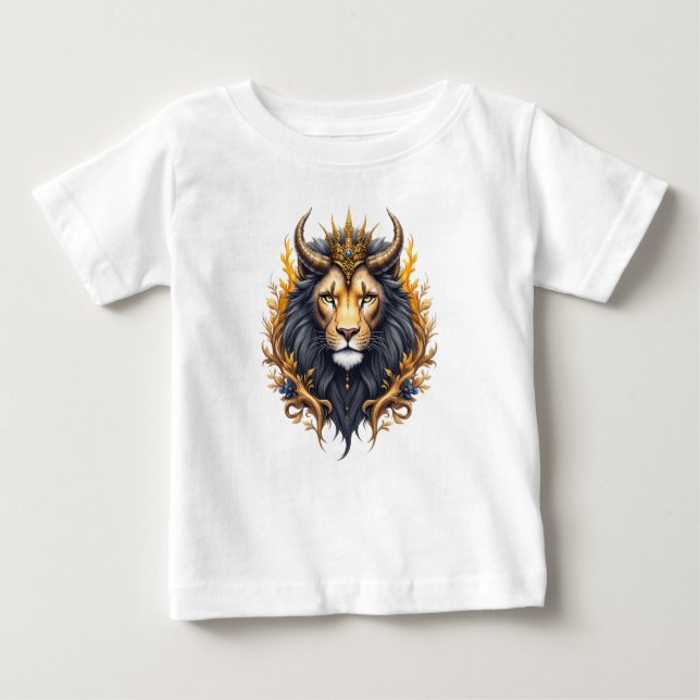Camiseta Para Bebê Moonlit Guardians – Cosmic lion. (Frente)