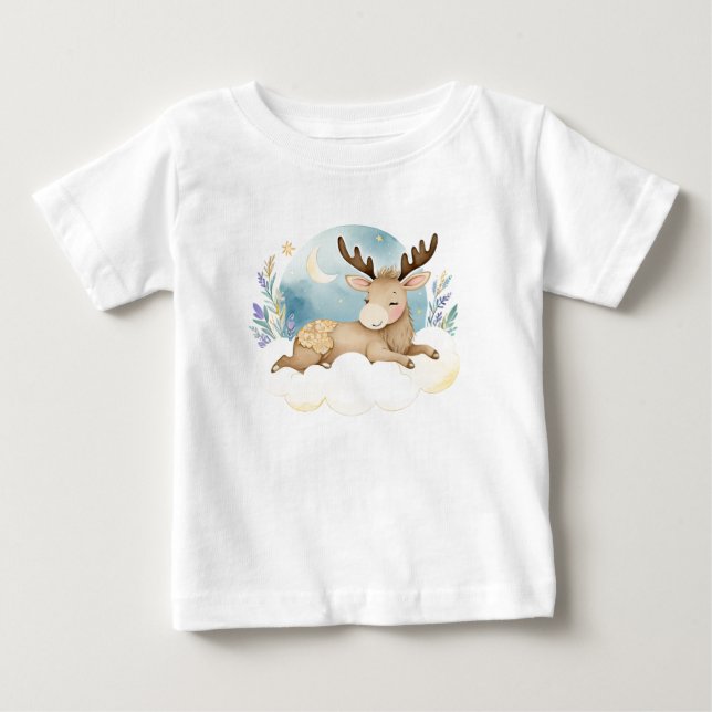 Camiseta Para Bebê Moose de Bebê Bonita na Lua - (Frente)