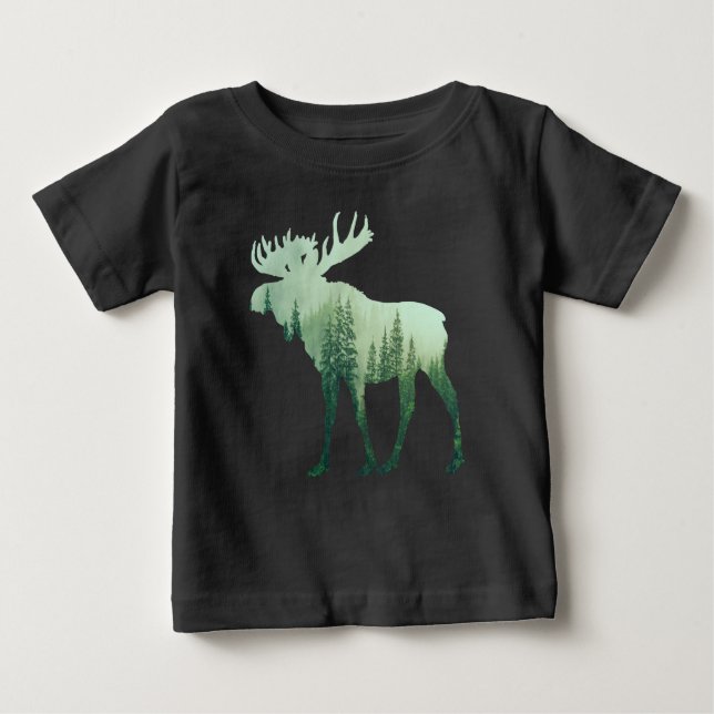 Camiseta Para Bebê Moose Deer E Floresta Natureza (Frente)