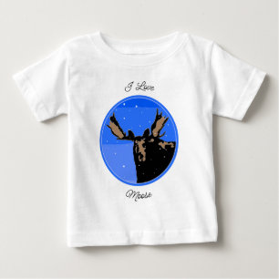 Camiseta Para Bebê Moose no inverno - Arte original sobre a vida selv
