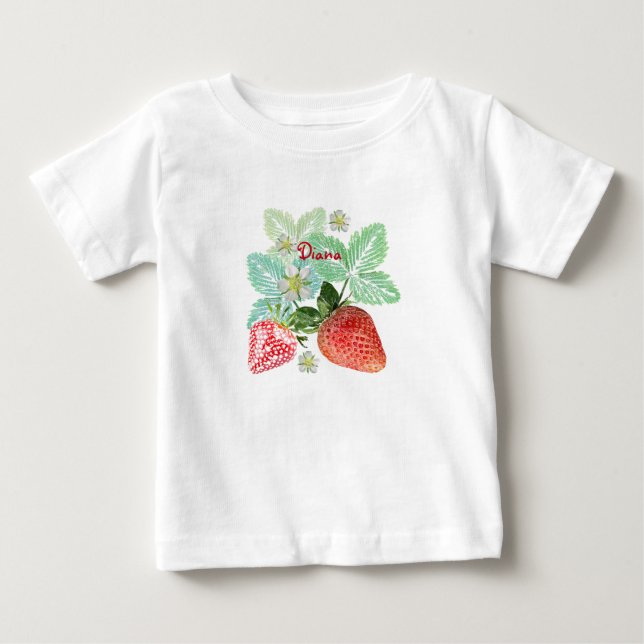 Camiseta Para Bebê Morango, baga, vermelho, fresco, maduro, doce, com (Frente)