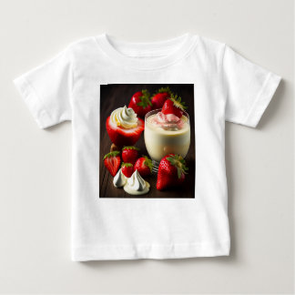 Camiseta Para Bebê Morangos com iogurte