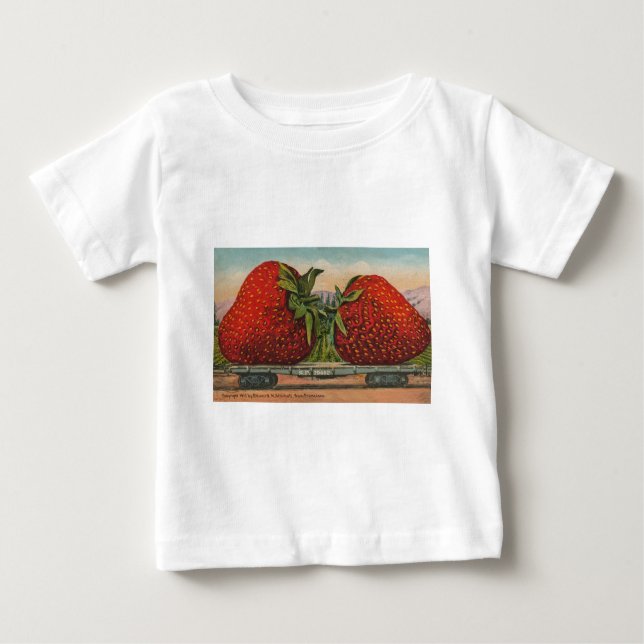 Camiseta Para Bebê Morangos Giant Antiguidade Diversão da Fruta (Frente)