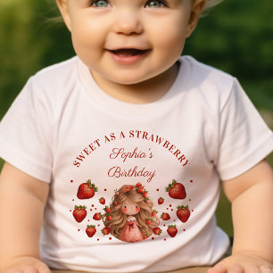 Camiseta Para Bebê Morangos, primeiro aniversario de Garota Aquática
