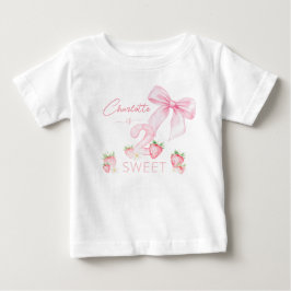 Camiseta Para Bebê Morangos Rosas Fofos 2 Dois Doce Aniversário de 2 