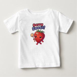 Camiseta Para Bebê Morangueiro Adorável com Maraca e 'Doce Fruta'