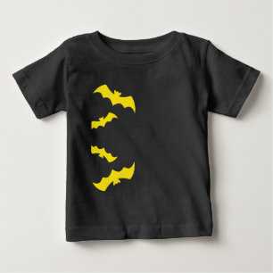 Camiseta Para Bebê Morcegos Amarelos Voadores de Halloween