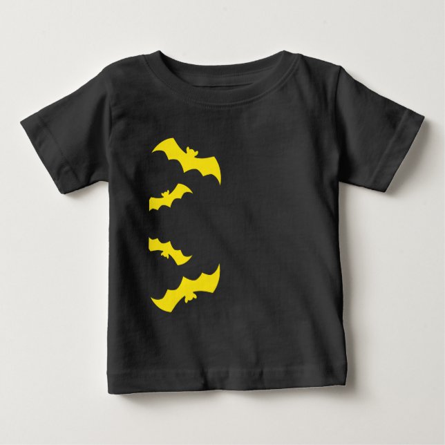 Camiseta Para Bebê Morcegos Amarelos Voadores de Halloween (Frente)