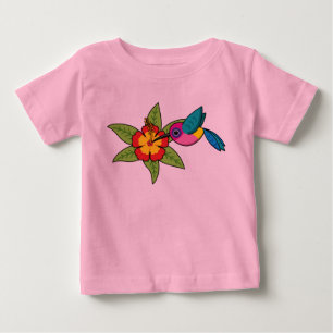 Camiseta Para Bebê Mordomo Colorido no Flor Tropical de Hibiscus