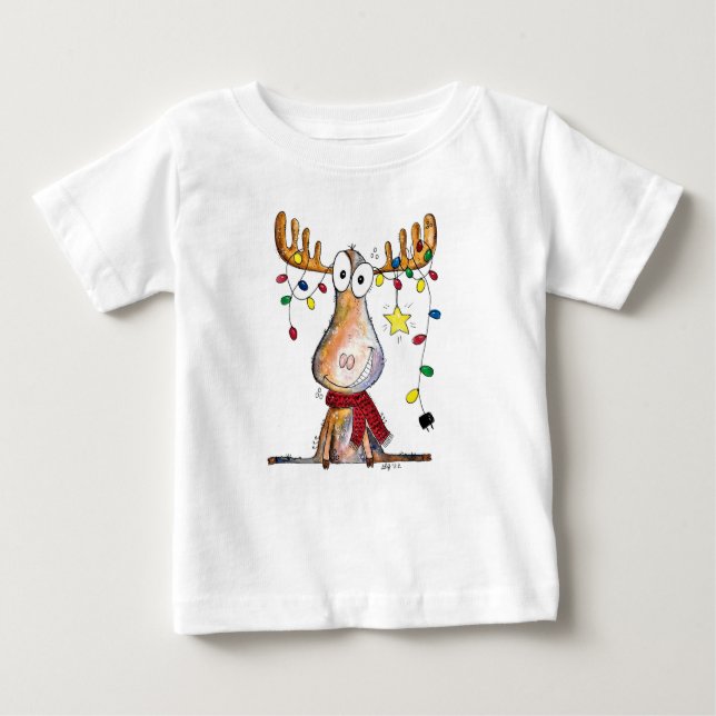 Camiseta Para Bebê Moso de Natal Branco Bonito (Frente)