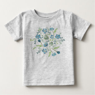 Camiseta Para Bebê Motif de Flor Verde Azul Bonito