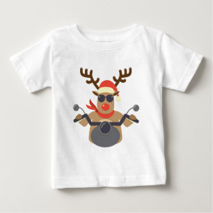 Camiseta Para Bebê Motocicleta Rudolf Biker, Engraçado de Natal