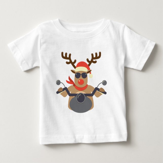 Camiseta Para Bebê Motocicleta Rudolf Biker, Engraçado de Natal (Frente)