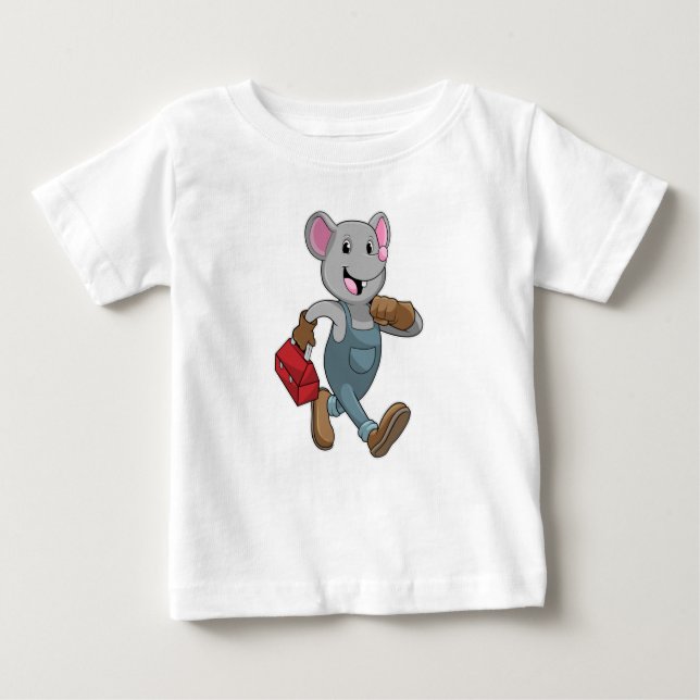 Camiseta Para Bebê Mouse como Handyman com Toolbox (Frente)