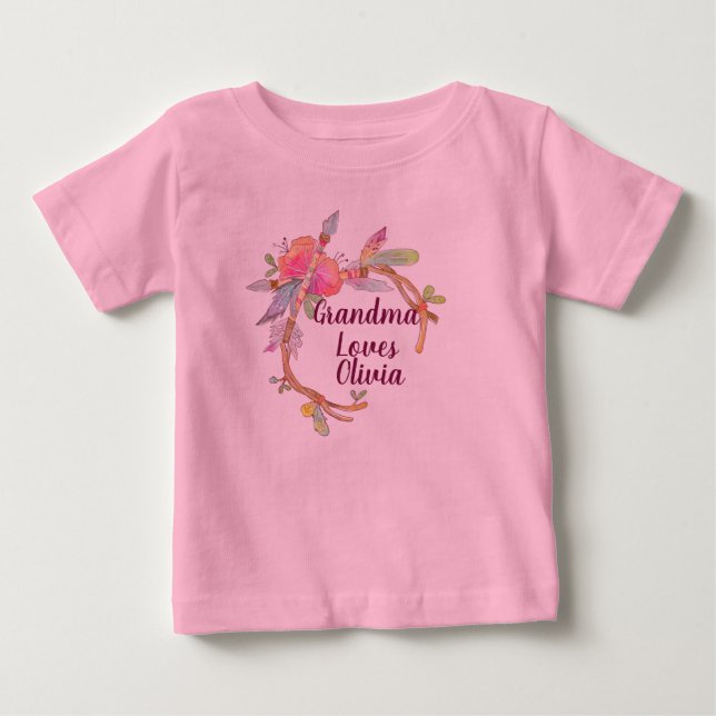 Camiseta Para Bebê Mude qualquer texto que a avó ama o netinho Boho (Frente)
