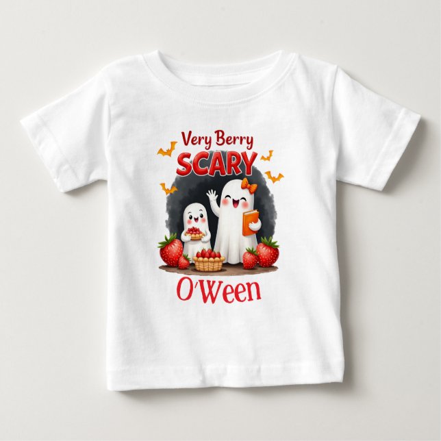 Camiseta Para Bebê Muito Morango Assustador O’Ween  (Frente)