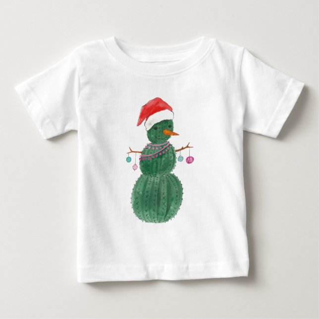 Camiseta Para Bebê Muito um boneco de neve do Natal do cacto (Frente)