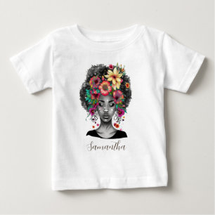 Camiseta Para Bebê Mulher Afro Elegante Floral