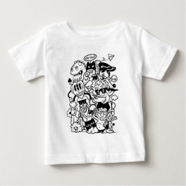 Camiseta Para Bebê Multidão de Personagens de Desenho Estranhos