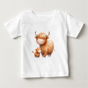 Camiseta Para Bebê Mummy e Eu-Vaca das Terras Altas