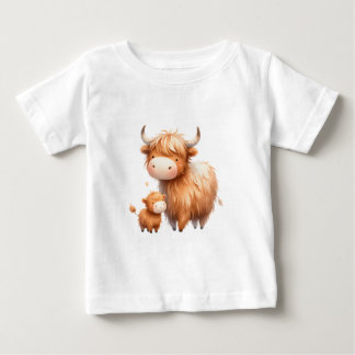 Camiseta Para Bebê Mummy e Eu-Vaca das Terras Altas