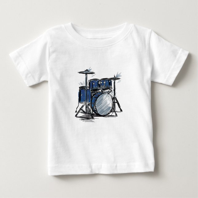 Camiseta Para Bebê Música de desenho do kit de tambor (Frente)