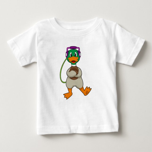 Camiseta Para Bebê Música dos fones de ouvido do Duck (Frente)