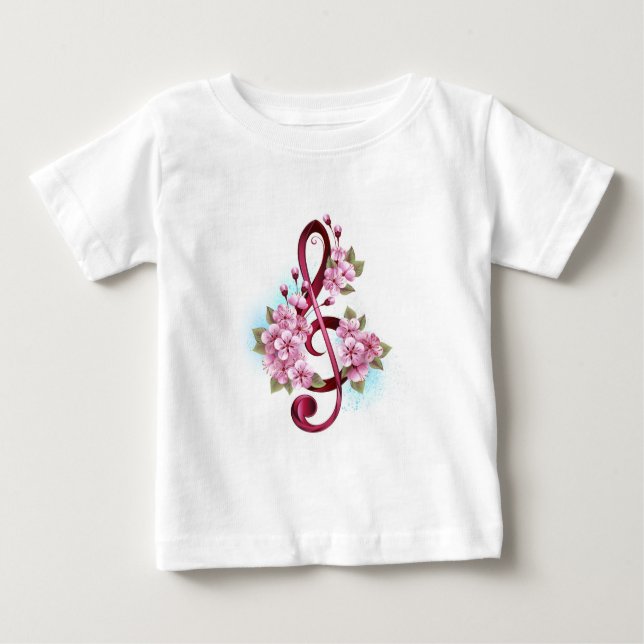 Camiseta Para Bebê Musical treble clef notes with Sakura flowers (Frente)