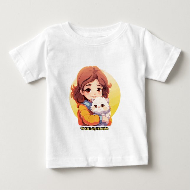 Camiseta Para Bebê My Cat is My Therapist – Cute Comfort Cat  (Frente)