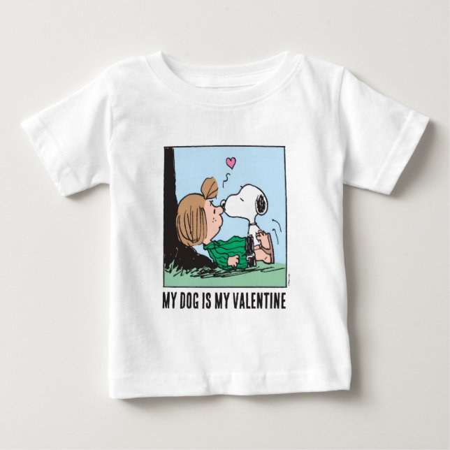Camiseta Para Bebê My Dog Is My Valentine | Peppermint Patty & Snoopy (Frente)