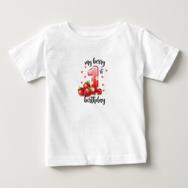 Camiseta Para Bebê My First Berry Birthday Fine Jersey Baby T-Shirt (Frente)