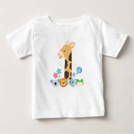 Camiseta Para Bebê My First Birthday. Giraffe and Happy Animals Desig