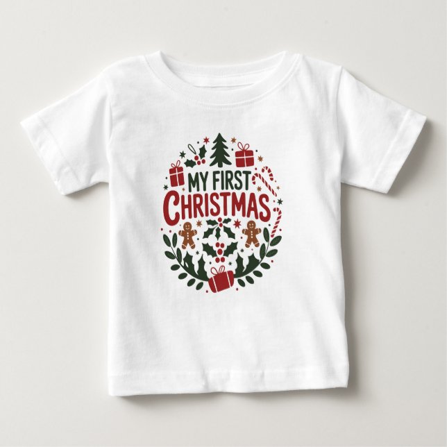 Camiseta Para Bebê My First Christmas 1st Xmas Family Matching Baby  (Frente)