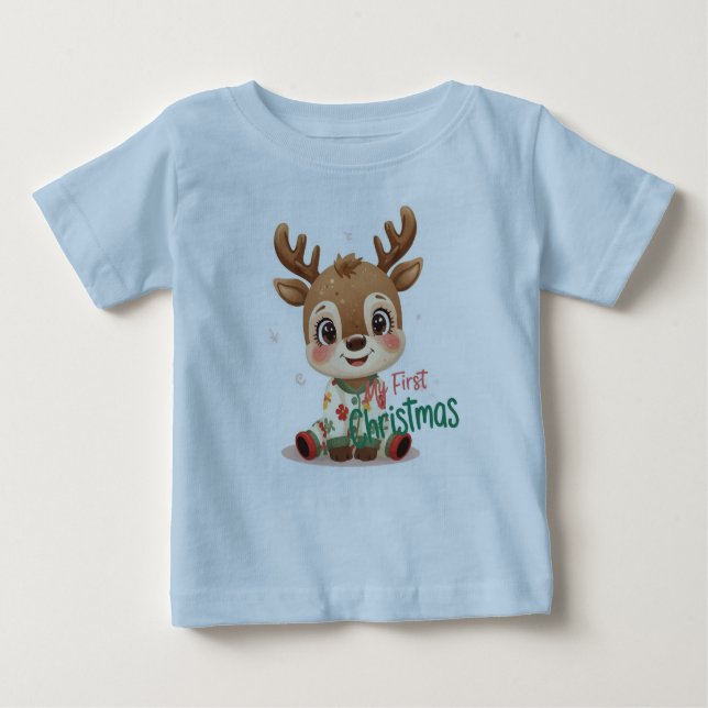 Camiseta Para Bebê My First Christmas Baby Shirt | Cute Cozy Holiday  (Frente)