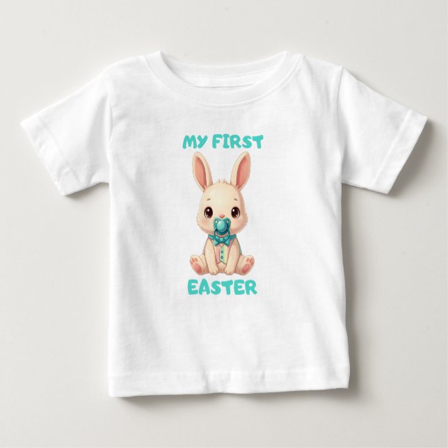 Camiseta Para Bebê My First Easter – Cute baby bunny with pacifier (Frente)