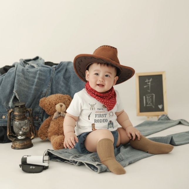 Camiseta Para Bebê My First Rodeo Cowboy 1st Birthday Blue Baby  (Criador carregado)