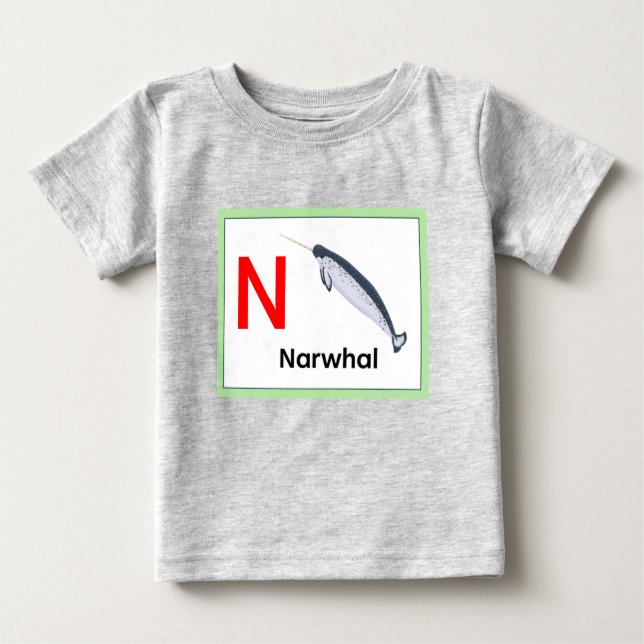 Camiseta Para Bebê N é para Narwhal (Frente)