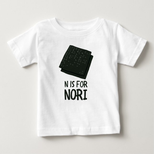 Camiseta Para Bebê N é para NORI Green Veggie Alphabet N (Frente)