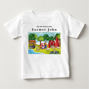 Camiseta Para Bebê Na Fazenda com o agricultor John e os animais