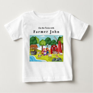 Camiseta Para Bebê Na Fazenda com o fazendeiro John e os animais