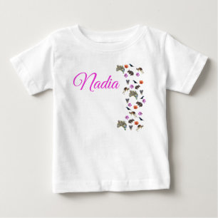 Camiseta Para Bebê Nadia, Logotipo do Nome com Vida Selvagem Australi