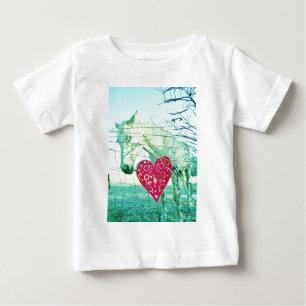 Camiseta Para Bebê Namorados de Coração Vermelho Cavalo Branco